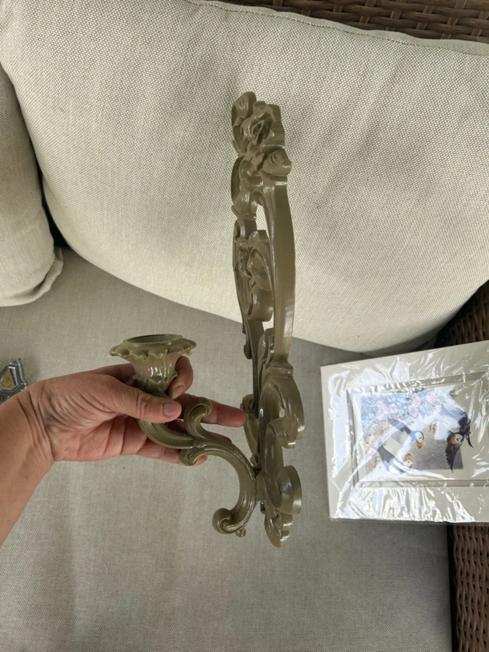 MCM Vintage Home Interiors Ornate Floral Wall Candle Sconce in Taupe